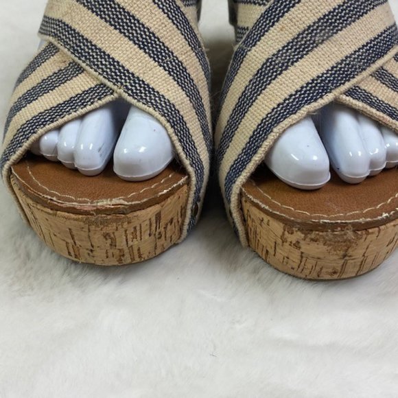 Crown Vintage Delight Criss Cross Striped Cork Wedge Platform Sandal, Sz 7.5 - Picture 3 of 12